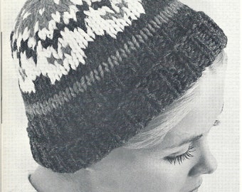 Fairisle Winter Hat Vintage 1960/'s Retro Classic Knitting Pattern Botany 1415