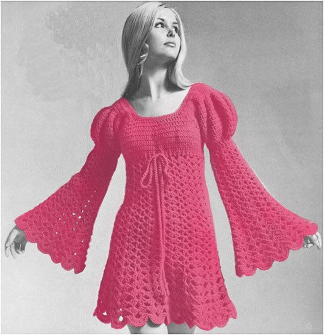 Crochet Juliet Dress Puffed Bell Sleeves With Empire Line Etsy