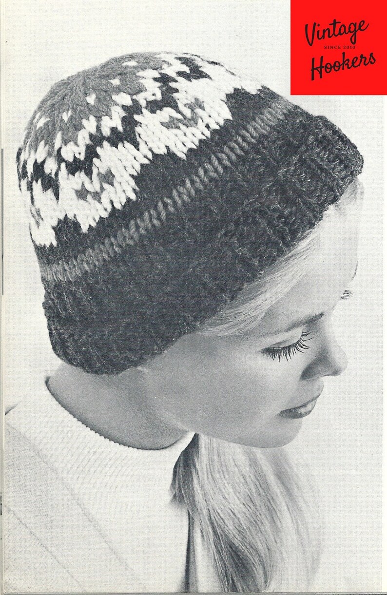Fairisle Winter Hat Vintage 1960/'s Retro Classic Knitting Pattern Botany 1415