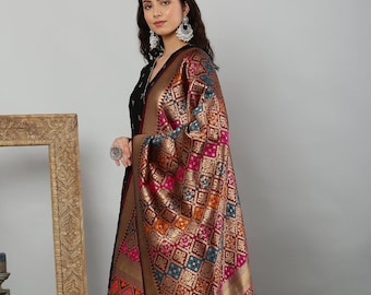 Dupatta de seda Banarasi Patola para mujer