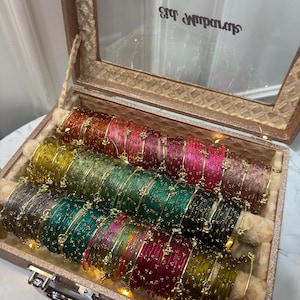 Kashmiri Ghungroo Glass Bangles Set, Multicolor Indian Bridal Jewelry, Personalized Vanity Case