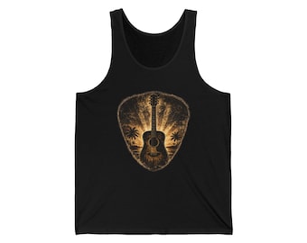 Tropical Guitar Skull Tank | Acoustic Guitar Palm Tree Graphic Tank