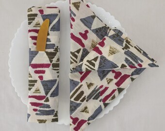 Hand Block Print Cotton Napkins: Cream Geometric Dinner Napkins, Set of 100