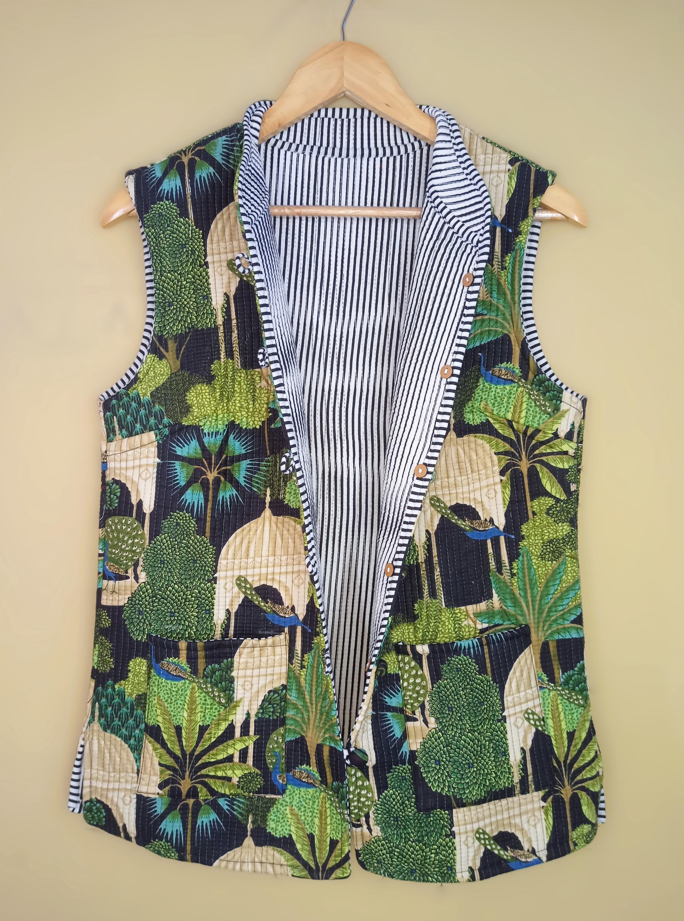 Handmade Cotton Quilted Vest, Floral Print Party Jacket - Etsy