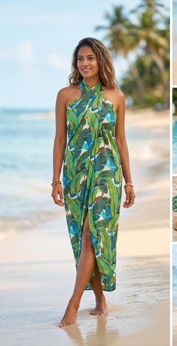 Abito Caftano Spiaggia Donna, Cardigan Leggero E Camicia Da Notte In Poliestere, Bianco, Taglia Unica