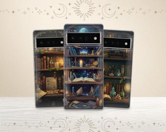 Zaczarowana półka na książki etui na telefon Book Lover Witchy Cover do telefonów Pixel 10 Pro XL, 9, 8, 7A i iPhone 17 Pro, 16, 15, 14, 13, Samsung S25, A56 A16