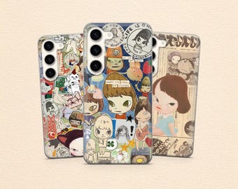 Yoshitomo Nara Phone Case Japanese Animation Collage Cover for Samsung S25 Fe S24 Ultra S23 A17 A56 A55 A16 A36 & iPhone 17 16 15 Pixel 10 9
