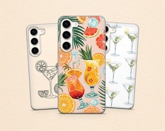 Martini Cocktail Phone Case Tropical Pina Colada Cover for Samsung S25 Fe, S23, A17, A56, A55, A16, A36 & iPhone 17 Pro, 16, 15, 14, Pixel 9
