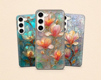 Mosaic Flowers Phone Case Floral Stained Glass Cover for Samsung S25 Fe S24 S23 A17 A56 A55 A16 A36 & iPhone 17 Pro Max 16 15 14, Pixel 10 9