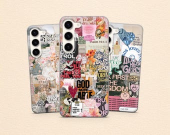 Religious Collage Phone Case Bible Verses Cover for Samsung S25 Fe S24 Ultra S23 A17 A56 A55 A16 A36 & iPhone 17 Pro Max 16 15 14, Pixel 10