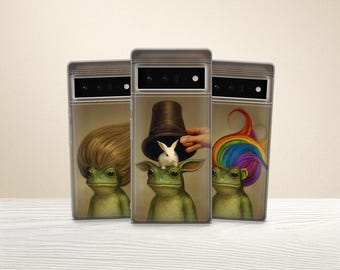 Funny Quirky Frog Phone Case – Rainbow Hair Frog, Magic Hat Bunny for Pixel 10 Pro XL 9 8 7A & iPhone 17 16 15 14 13 Samsung S25 A17 A56 A16