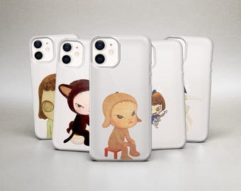 Yoshitomo Nara Clear Phone Case Transparent Japanese Cover for iPhone 17 Pro Max, 16 15 14 13 12 & Samsung S25 Fe S24 A17 A56 A36 Pixel 10 9