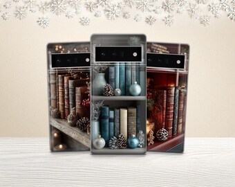 Realistic Bookshelf Phone Case Christmas Holiday Cover for Pixel 10 Pro XL,  9 8 7A 6 & iPhone 17 Pro 16 15 14 13, Samsung S25Fe A17 A56 A16