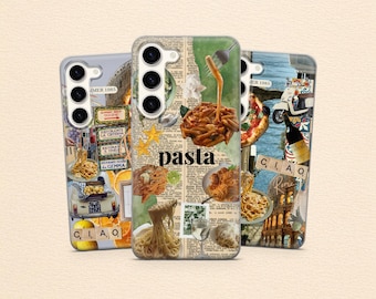 Pasta Phone Case Italian Summer Collage Cover for Samsung S25 Fe S24 Ultra S23 A17 A56 A55 A16 A36 & iPhone 17 Pro Max, 16 15 14, Pixel 10 9