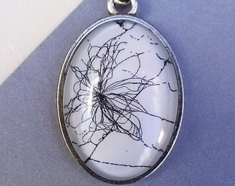 Real Spiderweb Necklace: Dandelion Seed, Silver Tone Pendant