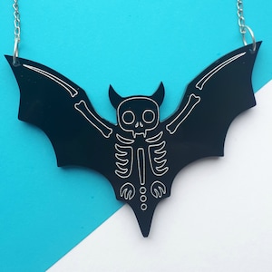 Skeleton Bat Tattoo Necklace ~ Laser Cut Acrylic Pendant