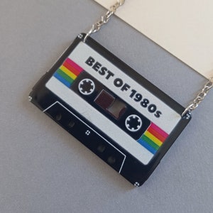 Best of 1980s Mix Tape Necklace ~ Printed Acrylic ~ 80&#39;s Cassette Music Scene Pendant