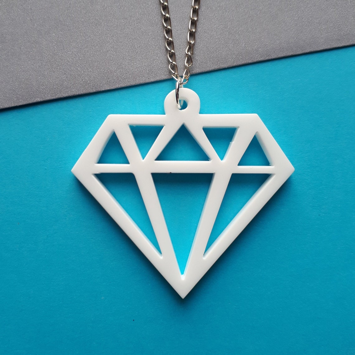 White Diamond Necklace Laser Cut Acrylic Perspex Pendant Etsy UK