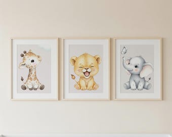 Kawaii Safari Tier Drucke | Minimalistische Kinderzimmer Dekoration (Digitaler Download)