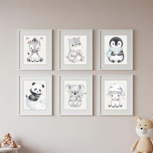 Printable Baby Animal Wall Art Set – Digital Nursery Decor – Cute Zoo Animals for Kids Room – Jungle Safari Animal Prints – Set of 6