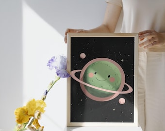 Kawaii Planet Print, Space Nursery Decor (Digital Download)