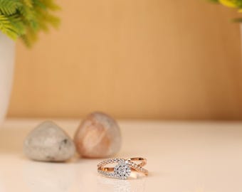 Sterling Silber Halo-Cluster-Ring: Verschlungene Umgehungsschiene, Kubikzirkonia-Statement