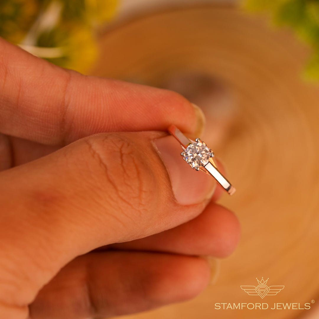 Round Cut Diamond Solitaire Ring, Sterling Silver Rose Gold Filigree ...