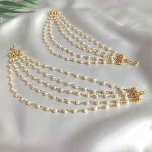 Corrente Kaan com Pérolas Brancas, Joias de Orelha Indianas Douradas para Noivas