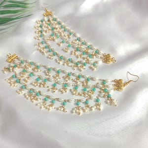 Correntes para brincos de pérolas Kundan, corrente Kaan pesada, acessório de noiva indiano.