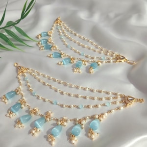 Chaîne Kaan avec perles turquoises, bijoux d'oreilles de mariée Bollywood