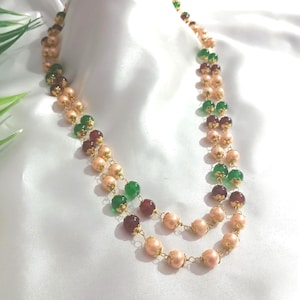 マルチカラービーズネックレス、インドのウェディングジュエリー、ラニ・ハールスタイル