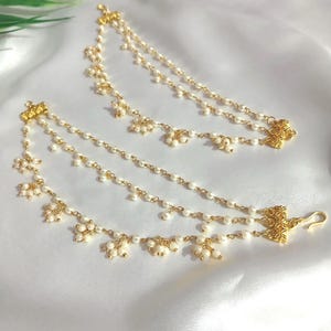 Conjunto de corrente Pearl Kaan, suporte de brinco Maatal de três camadas