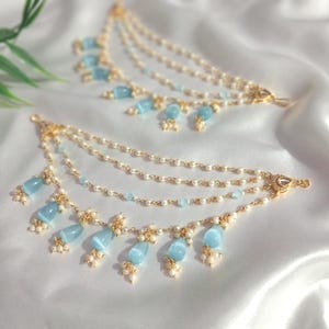 Colar Kaan com Pérolas Turquesa, Joias de Orelha para Noivas de Bollywood