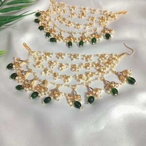 Colar de brincos com pérolas Kundan, Kaan Phool para noivas, joias indianas.