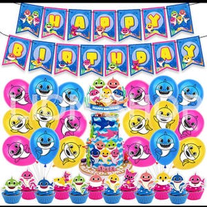 Baby Shark kid&#39;s birthday party supplies banner balloon set decoration