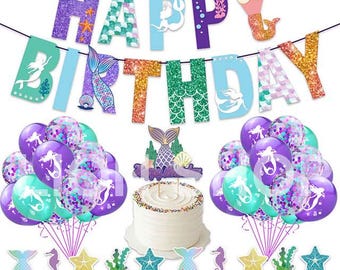 Conjunto de balões para decoração de festa infantil com banner e sereia subaquática