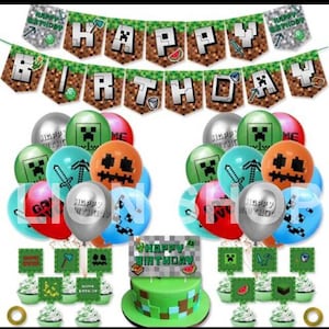 Pixel Video Game kid&#39;s birthday party supplies banner balloon set decoration