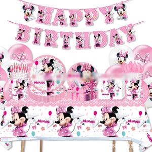 Minnie Mouse kid&#39;s birthday party supplies banner balloon set decoration
