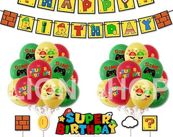 Super Mario Games birthday party supplies banner balloon set decoration