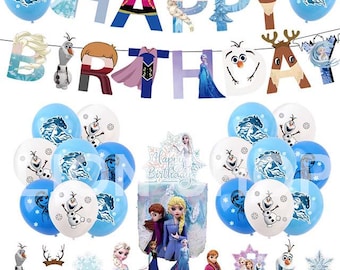 Frozen Elsa kid's birthday party supplies banner balloon set decoration