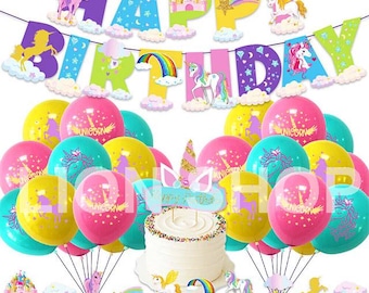 Rainbow Unicorn kid's birthday party supplies banner balloon set decoration