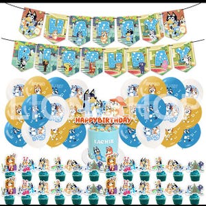 Bluey kid&#39;s birthday party supplies banner balloon set decoration