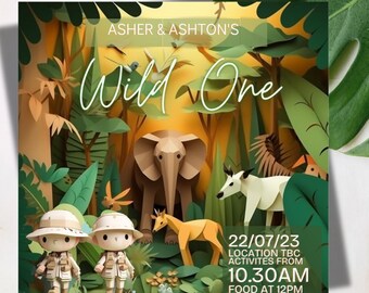 Wild One Twin Geburtstagseinladung: Bearbeitbare Vorlage