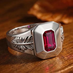 Sterling Silver Ruby Signet Ring: Modern Minimalist Wedding Band (925 Silver)
