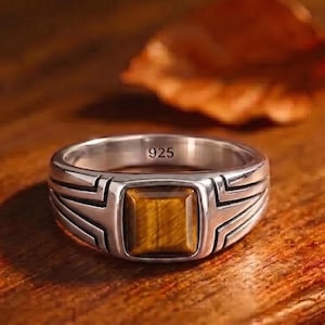 Tigerögonring 925 sterlingsilver Signetring för män