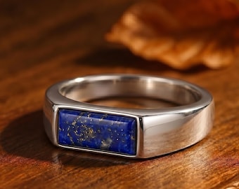 Natural Lapis Lazuli Signet Ring, 925 Sterling Silver Men's Ring