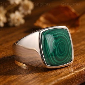 Herren Malachit Siegelring, Sterling Silber Schmuck