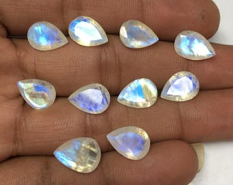 Rainbow Moonstone Pear Gemstone: AAA Faceted Stone for Jewelry