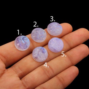 Carved Moon Face Rainbow Moonstone Cabochon - 15mm