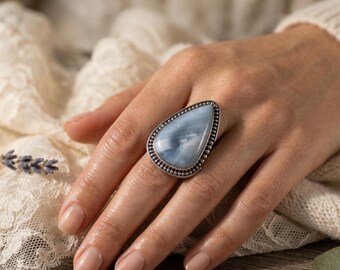 Owyhee Blue Opal Statement Ring • Boho Vintage Style Silver Ring • Gemstone Jewelry